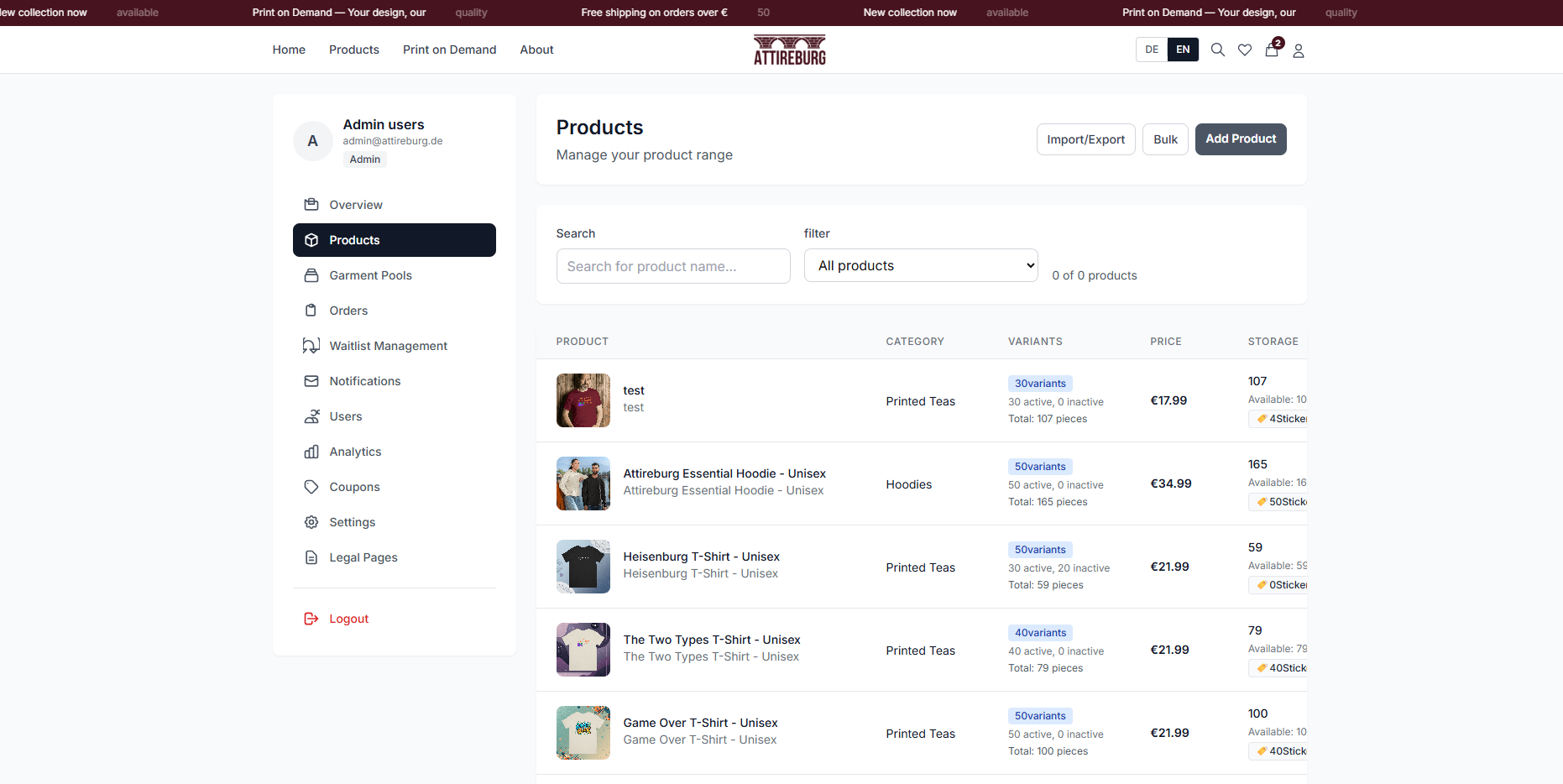 Attireburg — Fully Owned E-Commerce Platform Interface Screenshot 1